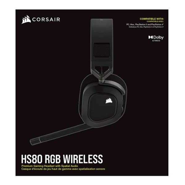 Audífonos Corsair HS80 RGB Wireless Premium Gaming Headset - Carbon - CA-9011235-NA