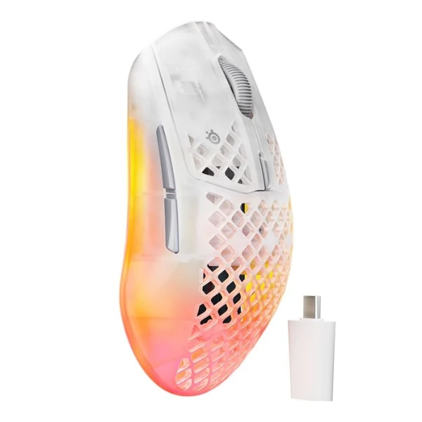 Mouse gaming inalámbrico SteelSeries Aerox 3 Wireless Gen 2 Ghost RGB 26000 DPI con polling 4000Hz - 62715 - Blanco