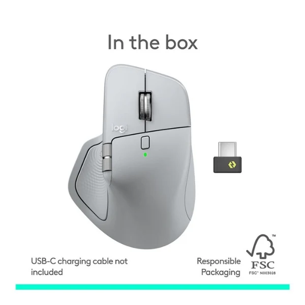 Mouse inalámbrico ergonómico Logitech MX Master 4 Pale Gray con feedback háptico y 8000 DPI - 910-007559 - Gris claro
