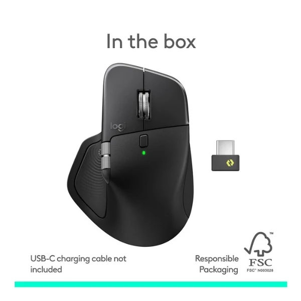 Mouse inalámbrico ergonómico Logitech MX Master 4 Black con feedback háptico y 8000 DPI - 910-007560 - Negro