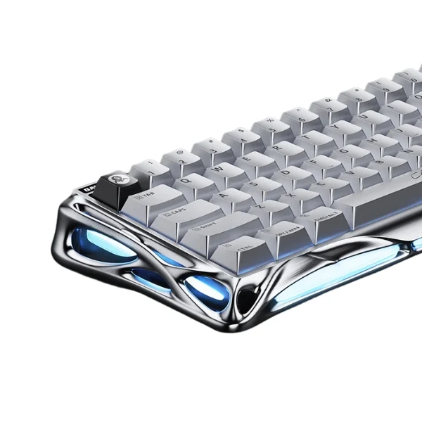 Teclado gaming cableado GravaStar Mercury V60 Pro Hall Effect 60% Chrome Silver RGB con switches Gateron Jade - GS V60 PRO_XTAL - Plateado
