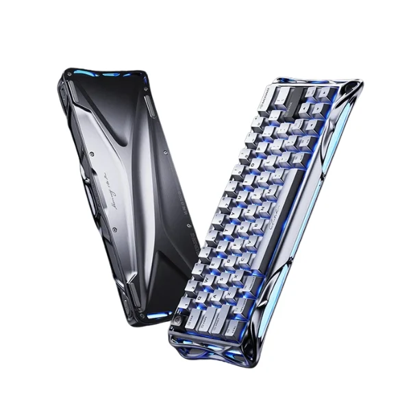 Teclado gaming cableado GravaStar Mercury V60 Pro Hall Effect 60% Chrome Silver RGB con switches Gateron Jade - GS V60 PRO_XTAL - Plateado