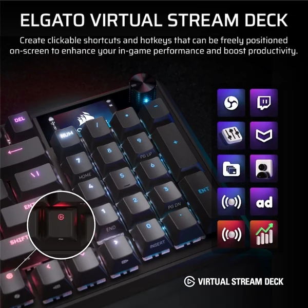 Teclado Mecanico Gaming Corsair Vanguard 96 con LCD y Stream Deck, Negro