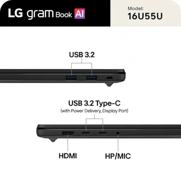 Laptop LG gram Book Copilot+ PC Touchscreen AMD Ryzen AI 7 445 16 GB RAM 1 TB SSD 16" AMD Radeon Win 11 Home - Titan Black
