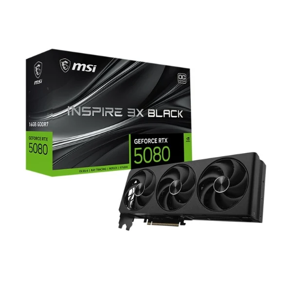 Tarjeta gráfica MSI NVIDIA GeForce RTX 5080 INSPIRE 3X Black OC Triple Fan 16GB GDDR7