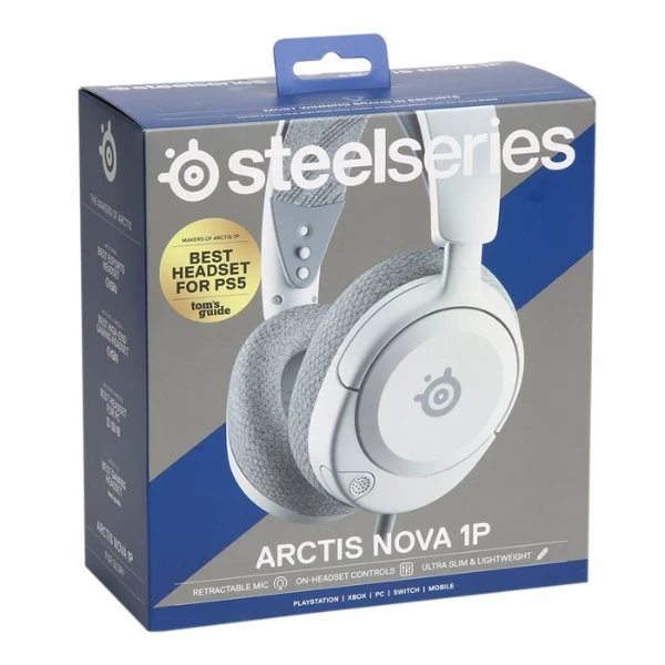 Audífonos gaming cableados SteelSeries Arctis Nova 1P Multi-System con audio espacial 360 y micrófono con cancelación de ruido - 61612 - Blanco
