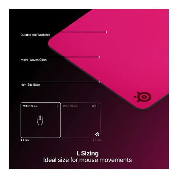 Mouse pad gaming SteelSeries QcK Heavy Large de tela con base de goma extra gruesa - 67502 - Magenta