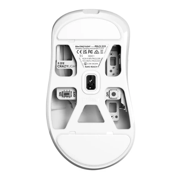 Mouse gaming inalámbrico Pulsar Xlite CrazyLight Medium Uyuni White RGB 32000 DPI con sensor XS-1 - PXLCL202 - Blanco