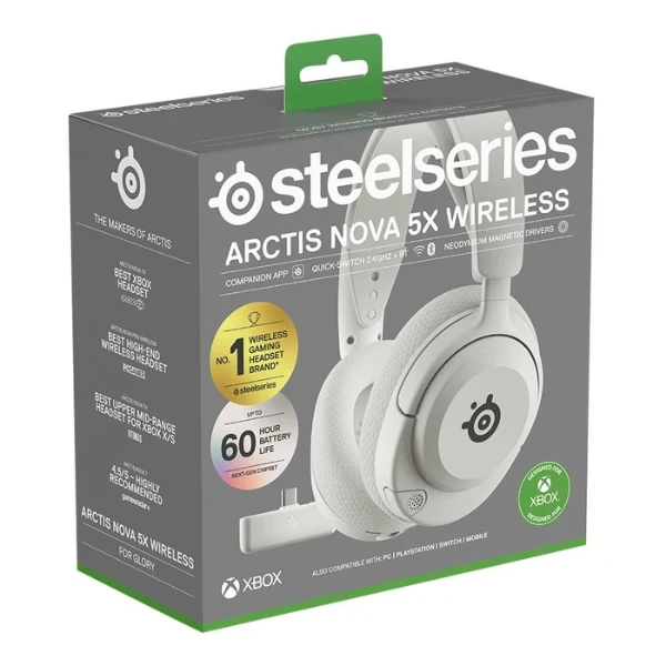 Audífonos gaming inalámbricos SteelSeries Arctis Nova 5X Wireless con Bluetooth 5.3 y USB-C - 61677 - Blanco